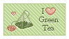 Pixel art of a green teabag with text 'I Heart Green Tea'