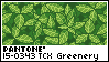 Illustration of leaves with text 'PANTONE 15-0343 TCX Greenery'